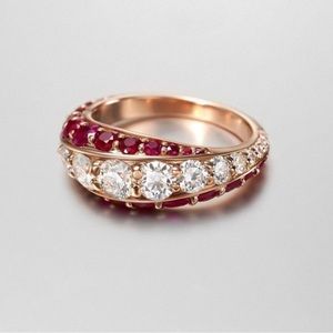 Rose Gold Round Cut Ruby & White Sapphire Wedding Band